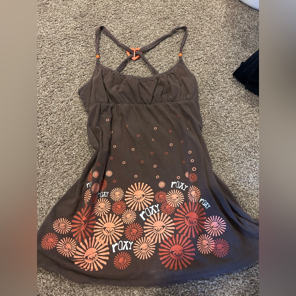Brown and orange vintage Roxy mini dress #minidress